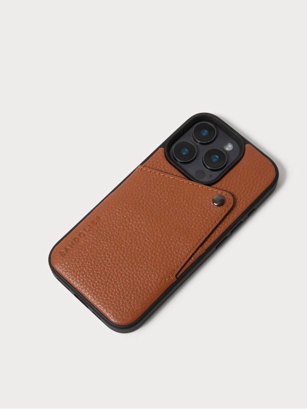 Bandolier leather phone/card case. For iPhone 16 Pro Max. Color sienna